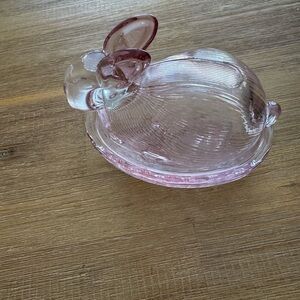 Pink Glass Bunny Dish